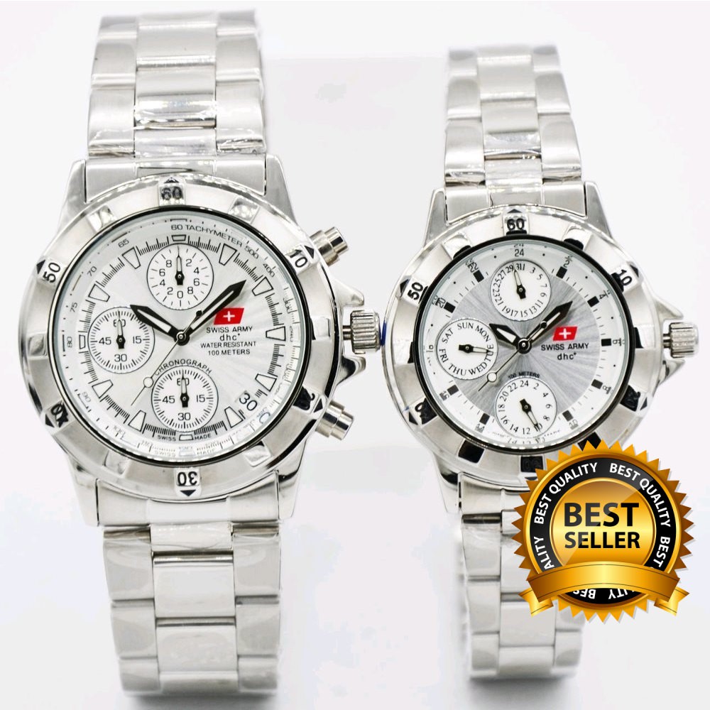 Jam Tangan Couple Original Swiss Army Sa2707 Rantai Silver Plat Putih (hargajam Jam Ori Anti