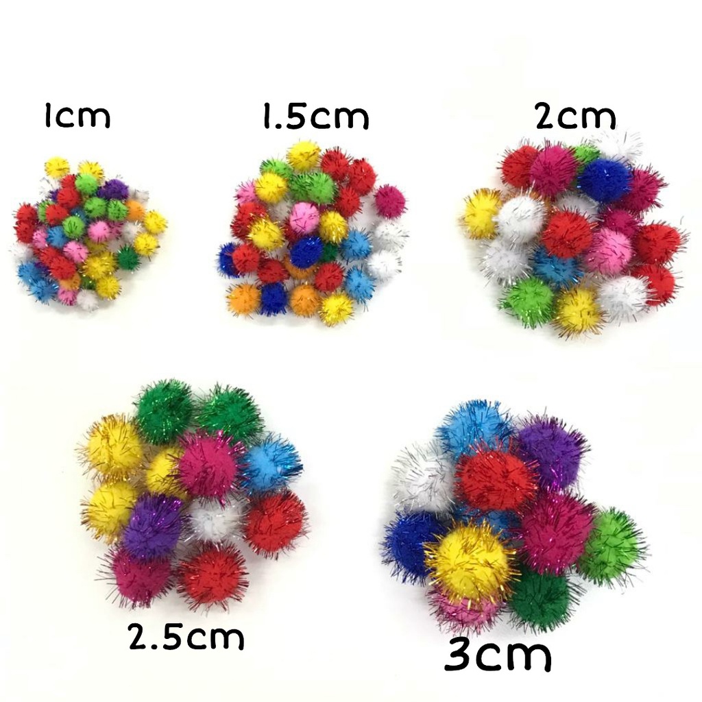 10 PCS POM POM KUMIS METALIK | POM GLITER | POM NATAL | WARNA WARNI | POM CORONA