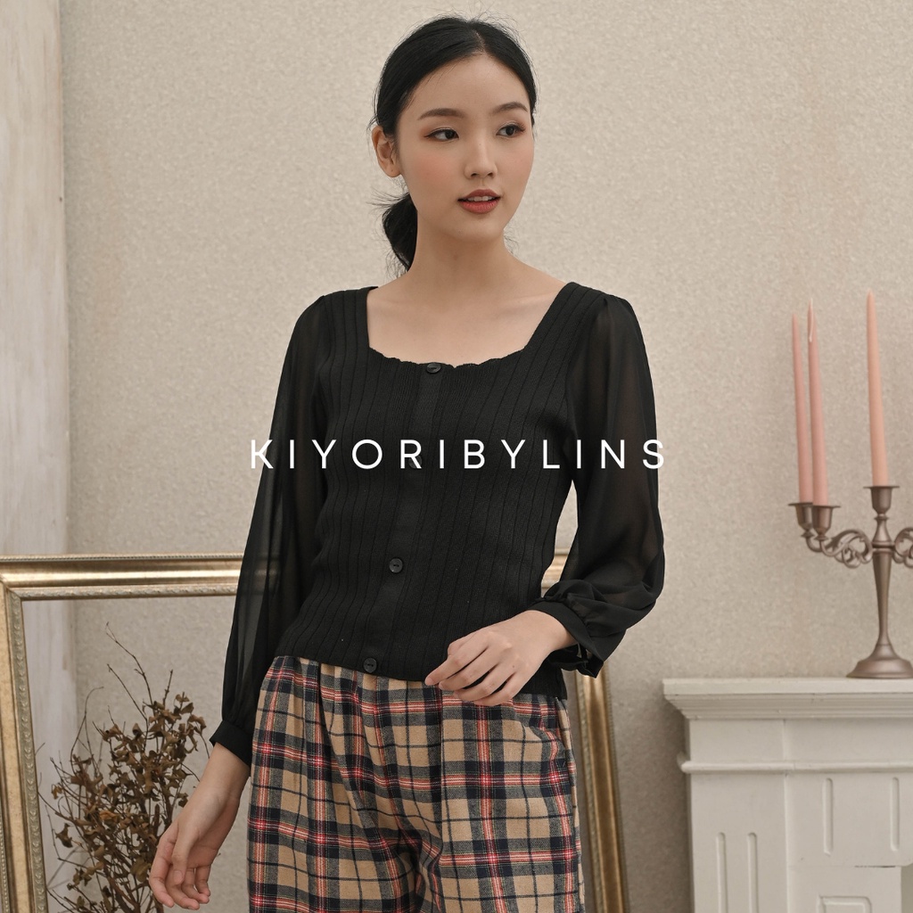 TRISHA KNIT TOP Blouse Wanita-Black