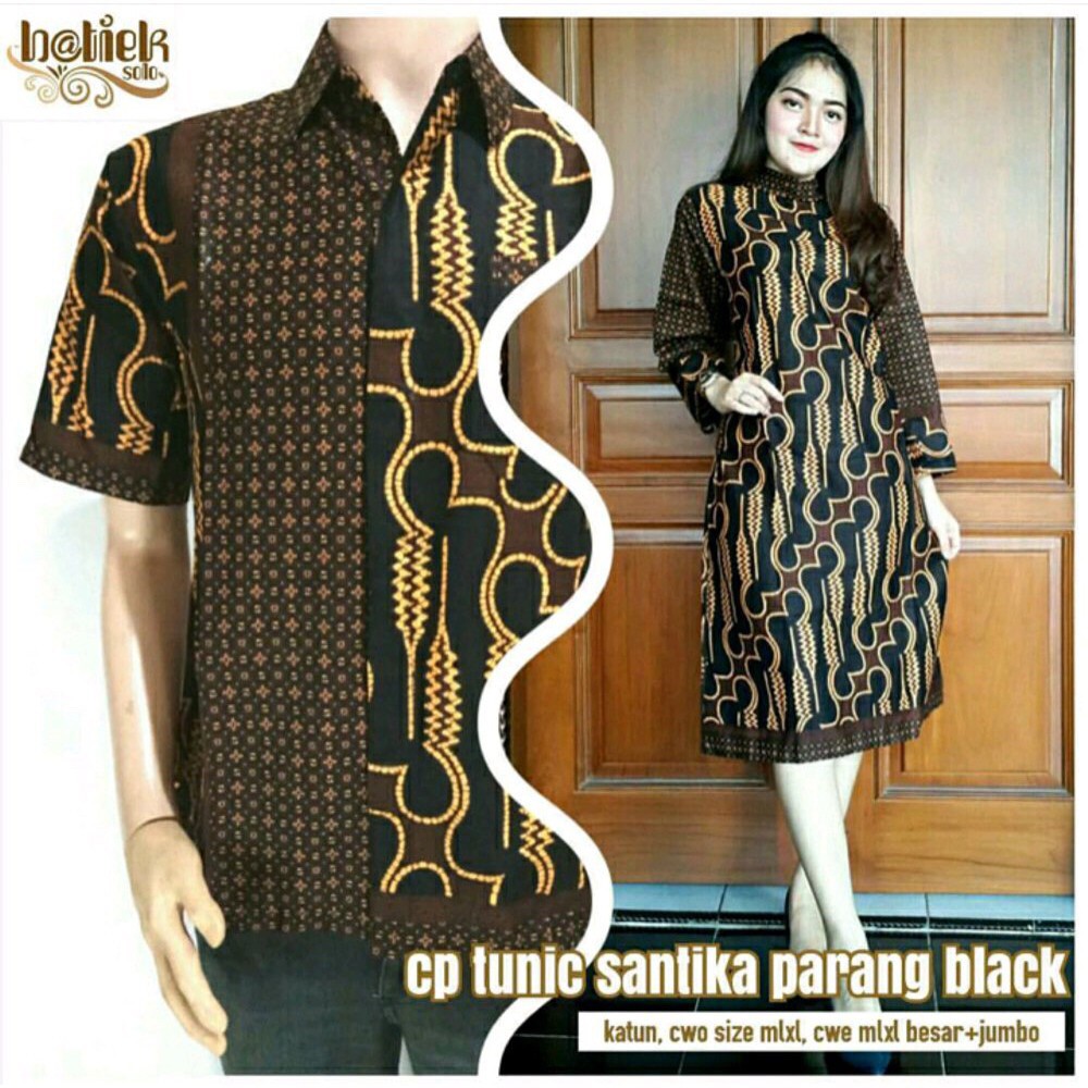 COUPLE TUNIC SANTIKA PARANG BLACK HITAM ANTASENO BATIK KLASIK FORMAL KERJA KANTOR MODERN CP JUMBO DRESS