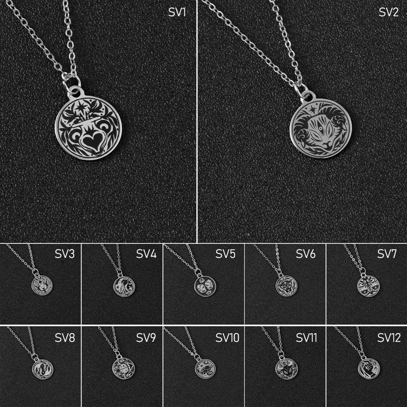 Fancyqube Kalung Rantai Dengan Liontin Koin Motif 12 Zodiak Untuk Wanita