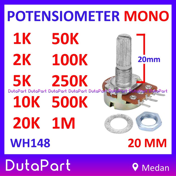 Potensiometer Mono 10K Ohm B10K Potensio Linear 20mm