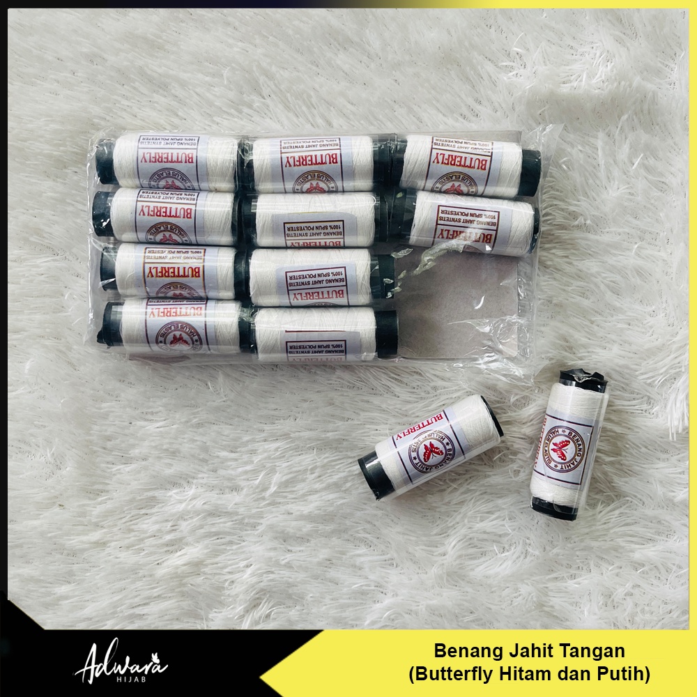 Benang Jahit Tangan Spun Polyster Warna Hitam dan Putih Per Gulung