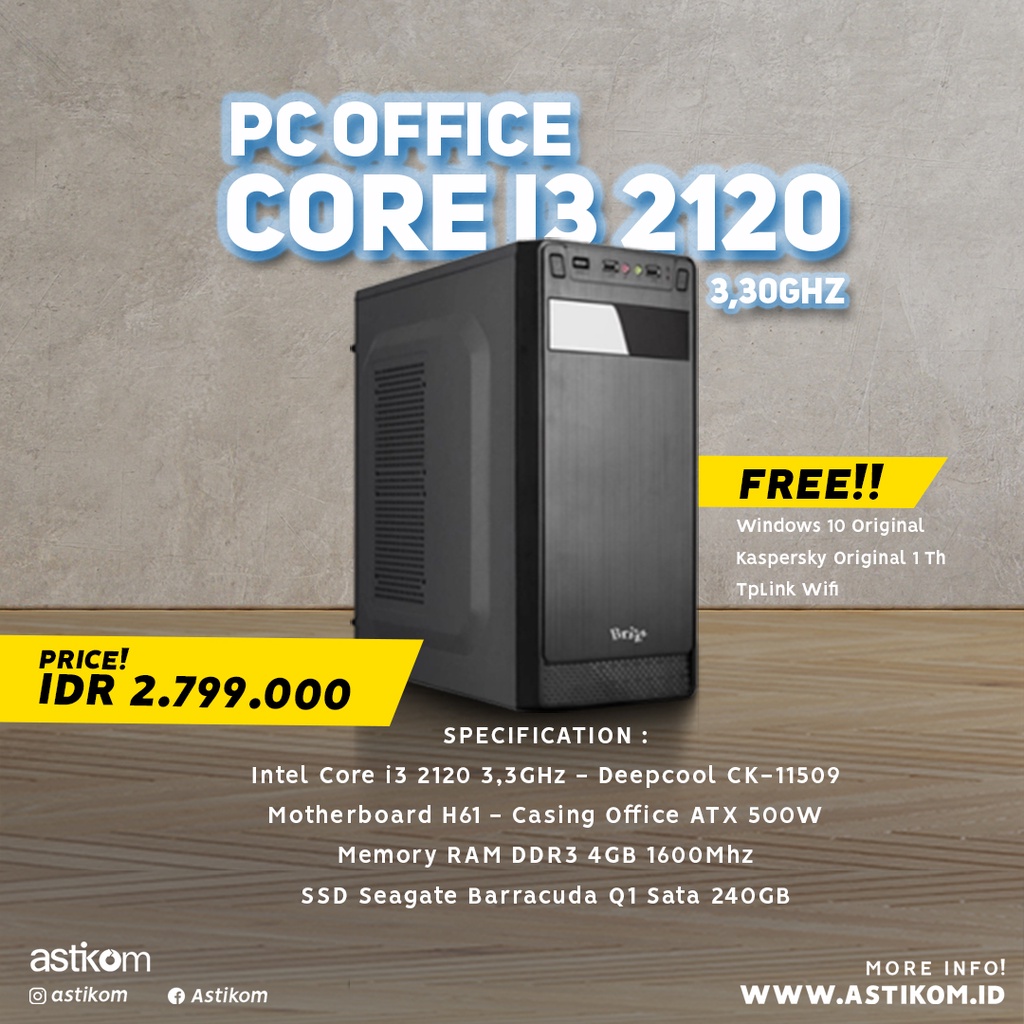 Paket PC Office Intel Core i3 3240 Komputer Kasir