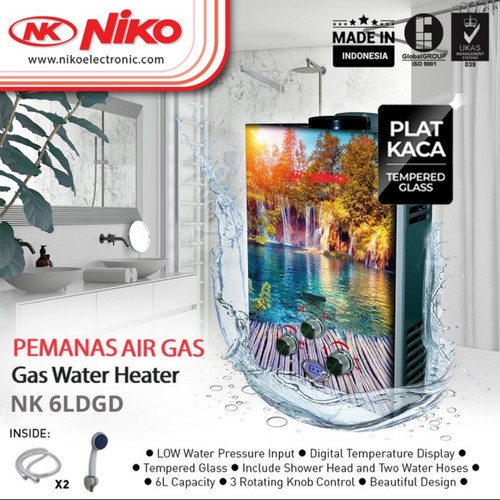 NIKO Gas Water Heater [6L] Tempered Glass 6 LDG A B C D Motif gambar alam