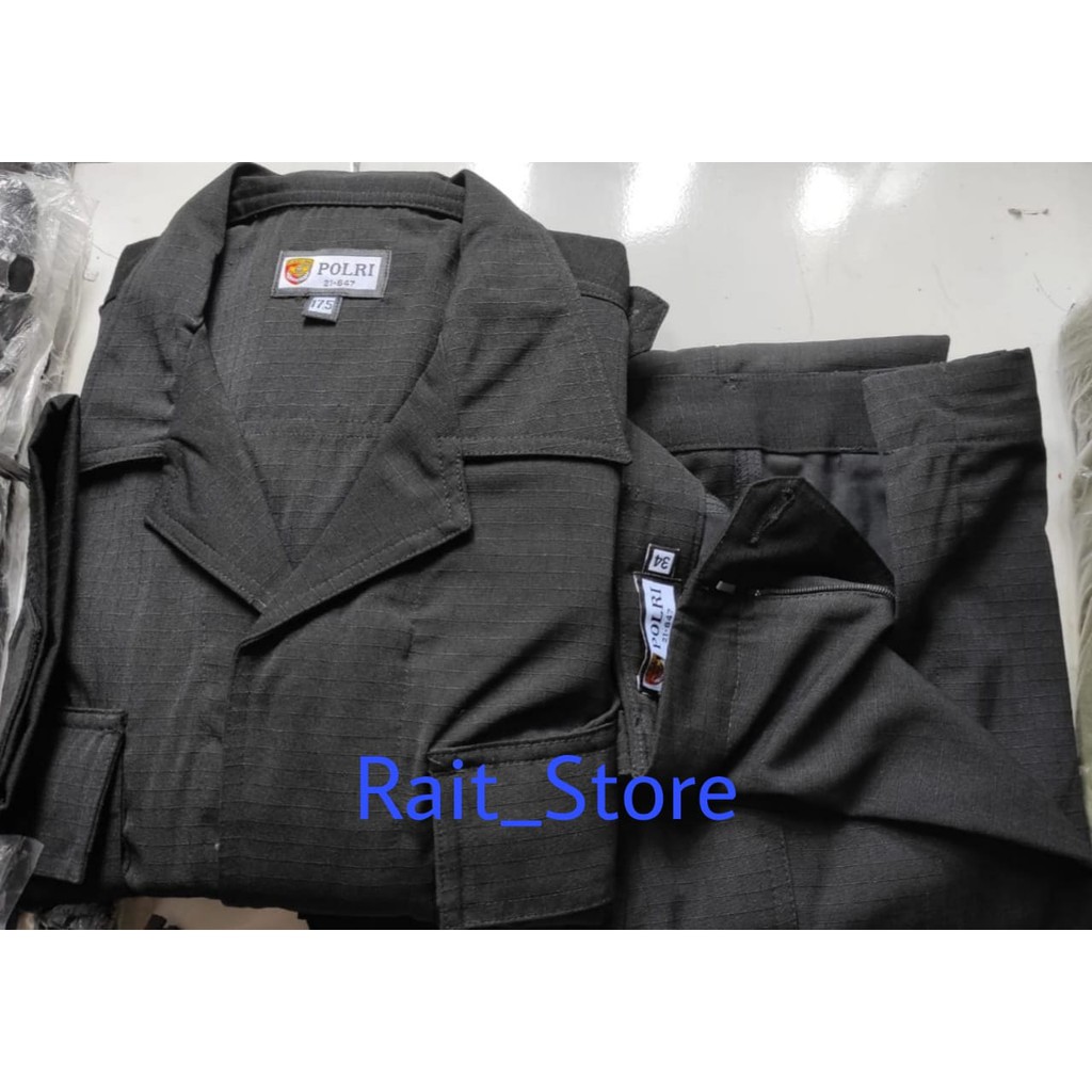 Setelan PDL JATAH POLRI Hitam Brimob Motif Kotak Ripstock Original
