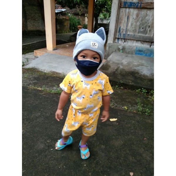MASKER ANAK KAIN 4D 3 LAPIS SLOT TISSU KAIN KATUN CANTOL TELINGA