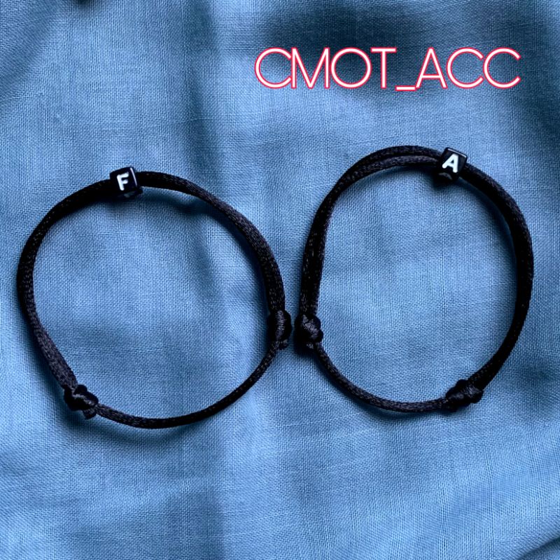 GELANG INISIAL HURUF DADU / GELANG COUPLE TALI SATIN 2MM