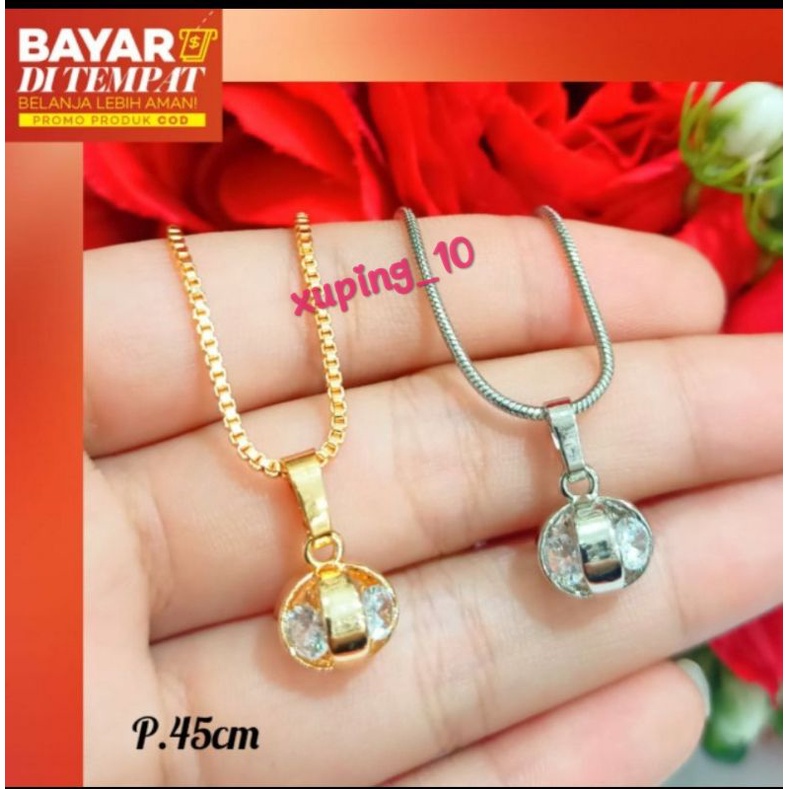 Kalung bola unik permata simple lapis emas18k anti karat