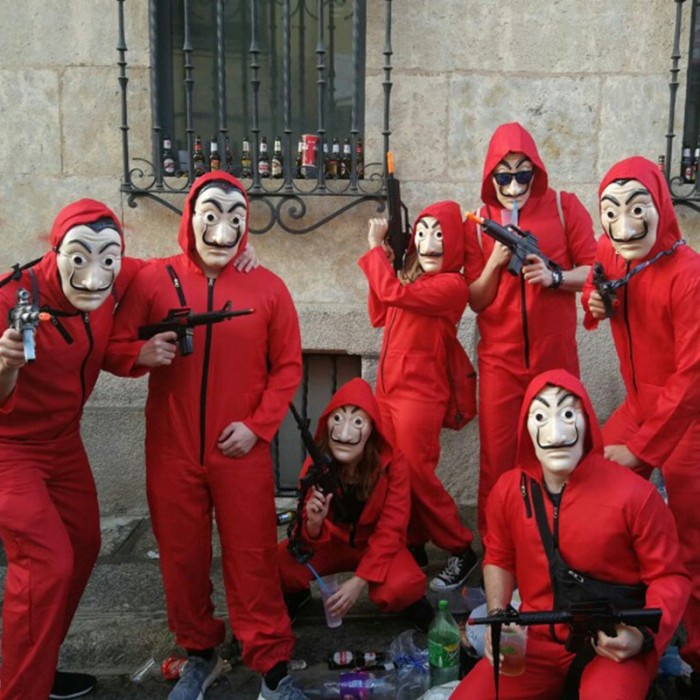 Kostum La Casa De Papel Money Heist Dewasa Import Jumpsuit Topeng Halloween Baju Karnaval