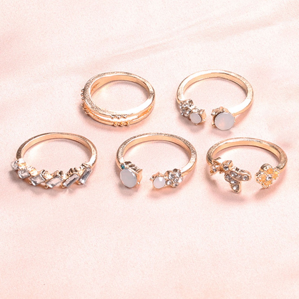 Hu Hu Hu Hu Hu Alat Bantu Pasang Kacamata♡ 7pcs Cincin Knuckle Desain Bunga Butterfly Aksen Berlian Imitasi Untuk Wanita