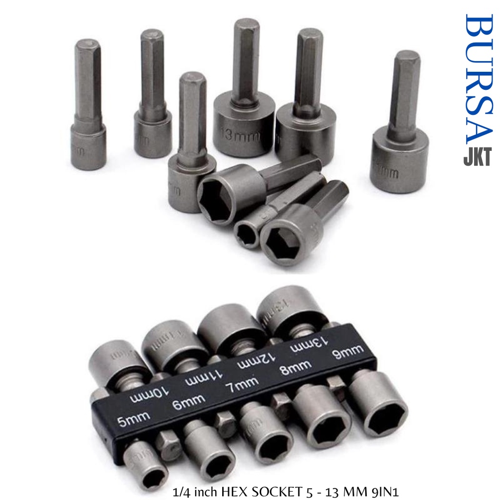 DRIVER WRENCH SOCKET SET HEX 6.35MM 1/4 NON MAGNETIC 9IN1