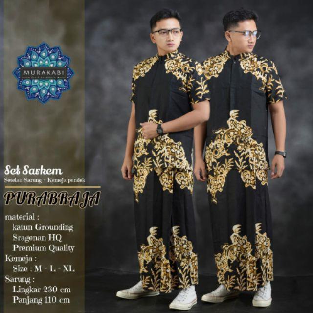 Purabraja Set Sarkem Sarung+kemeja Batik Pendek Bahan Katun Grounding Sragenan Original Murakabi