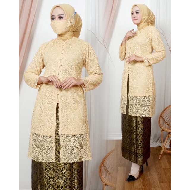 Setelan tunik kancing seribu | Kebaya modern wisuda pernikahan | Kebaya pesta | Kebaya brukat jumbo Size M L XL XXL