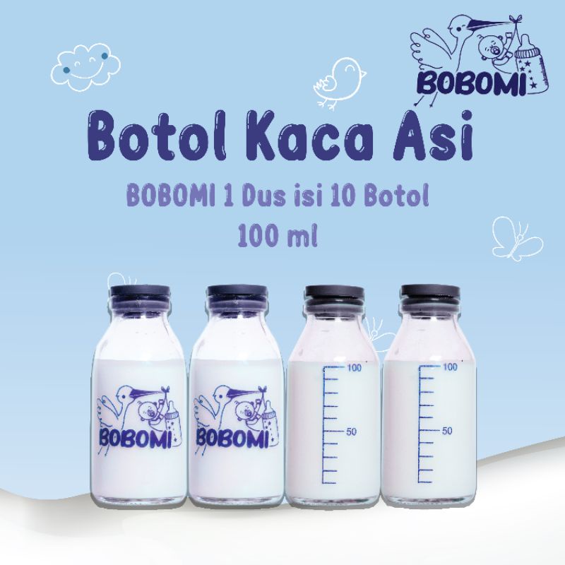 BOBOMI BOTOL ASI KACA 100ML 1 BOX ISI 10 PCS FREE BUBLE WRAP TERBARU