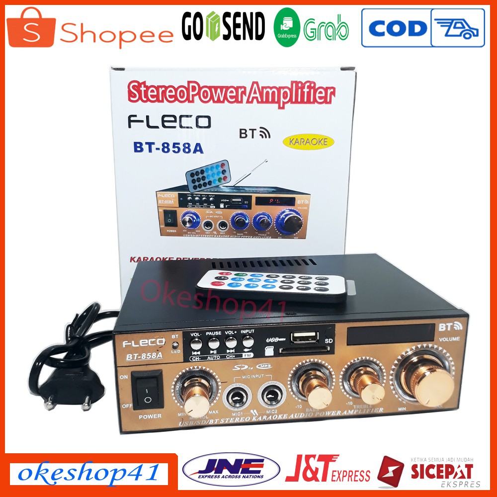 Fleco Ampli Mini BT-858A Power Amplifier Bluetooth Stereo Karaoke