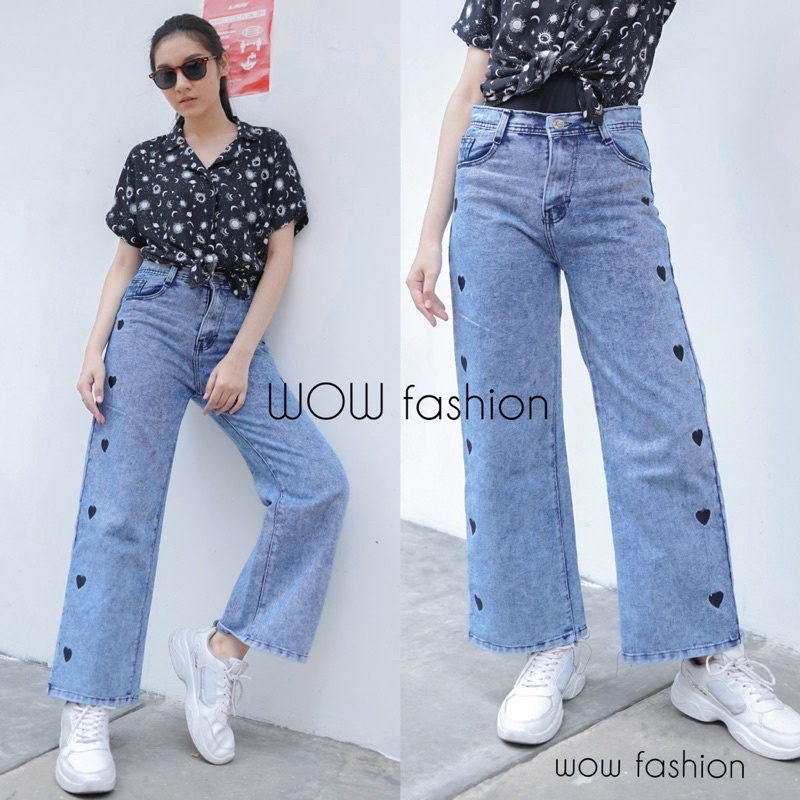 WOW-love Bordir Celana Jeans// Kulot Jeans Highwaist Wanita//Celana Bordir Wanita