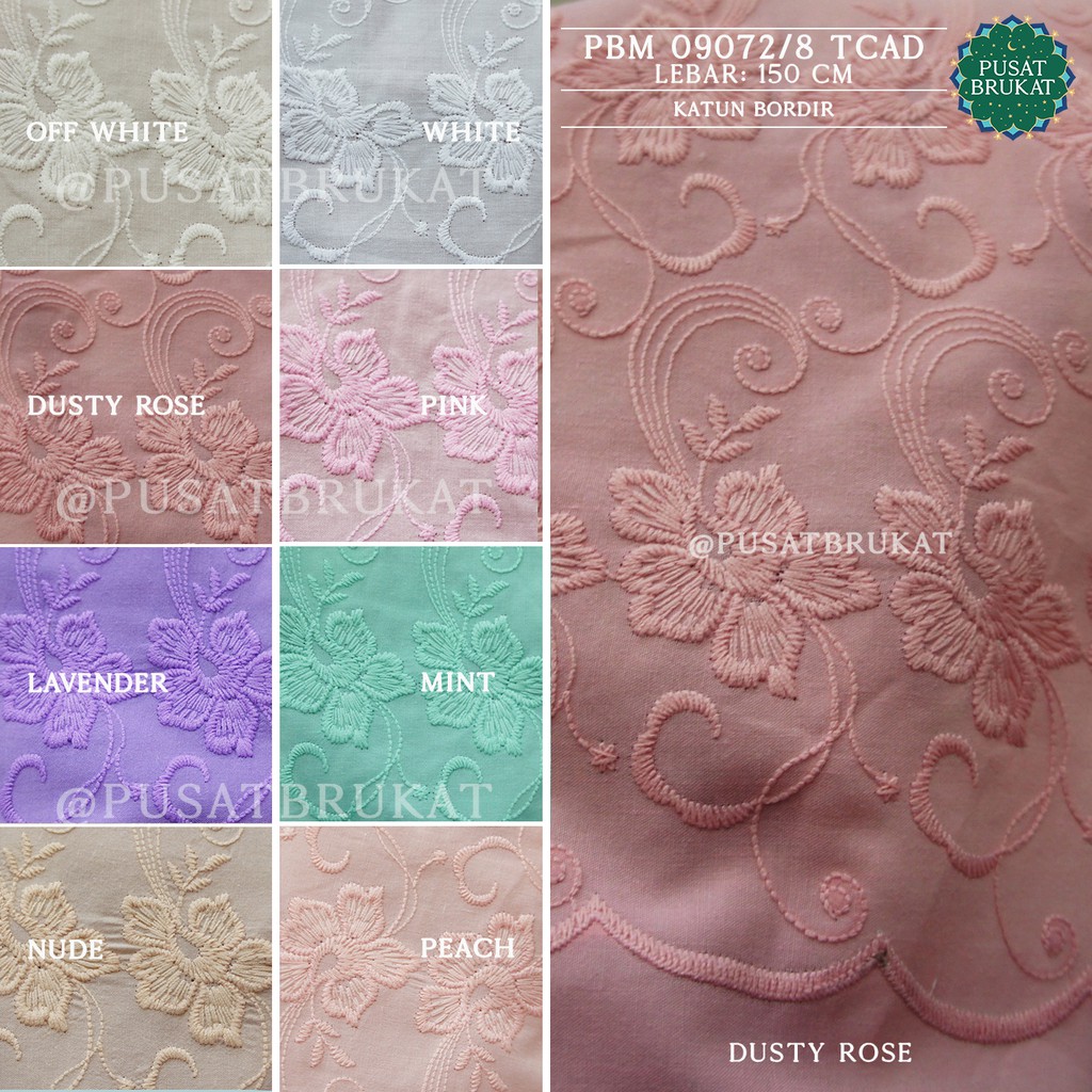 KAIN KATUN BORDIR MUKENA / COTTON EYELET EMBOSS BELA - PBM 09072 TCAD - [harga per 0.5m]