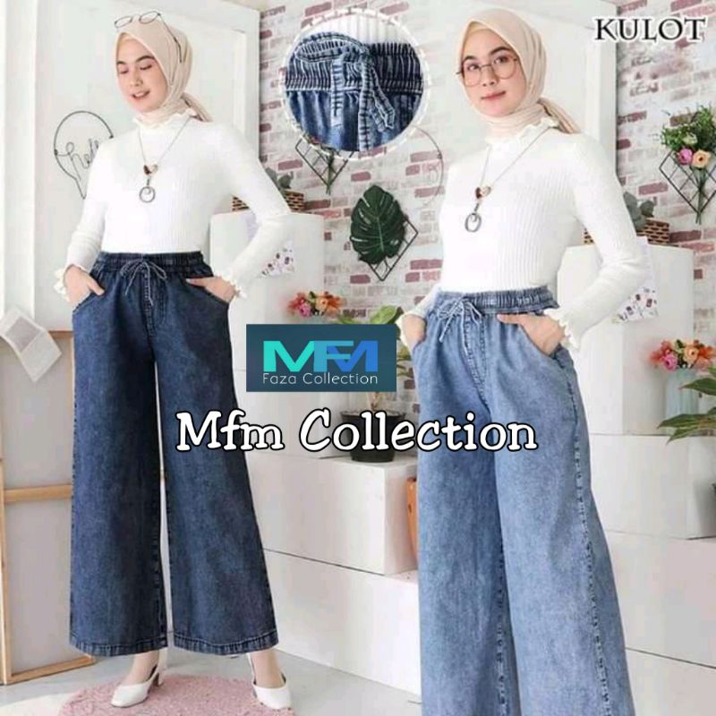 Celana Kulot Snow Jeans Jumbo wanita pinggang karet