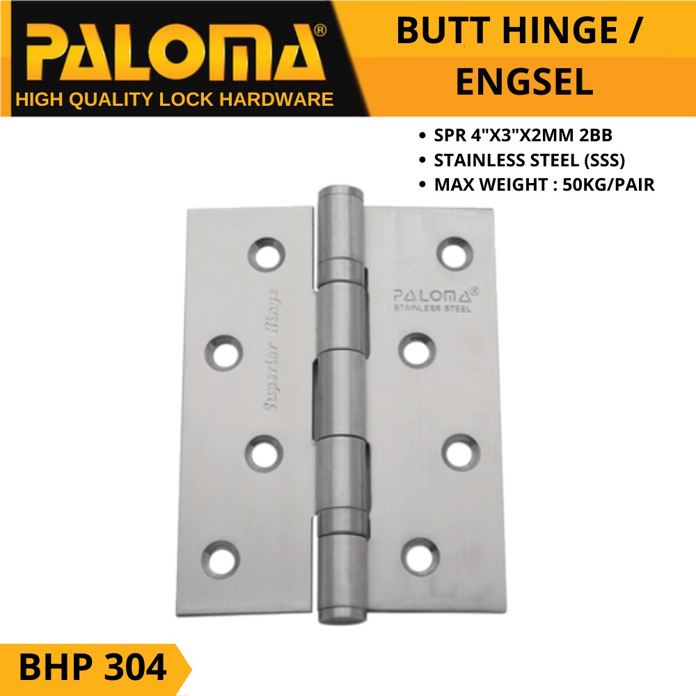 PALOMA BHP 304 ENGSEL PINTU BUTT HINGE SPR 4&quot;x3&quot;x2MM STAINLESS SSS