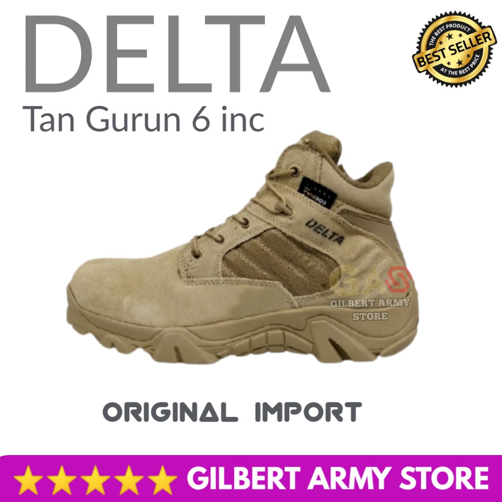 Sepatu DElta Tan Gurun Coklat Pendek 6inc Ori Impor Tactical Boots Army Murah Gilbert army Store