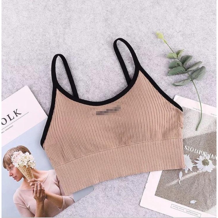 Gratis Ongkir - F5215 Pakaian Dalam Olahraga Wanita / Bra Sport Wanita Tanpa Kawat / BH Gym-Cream
