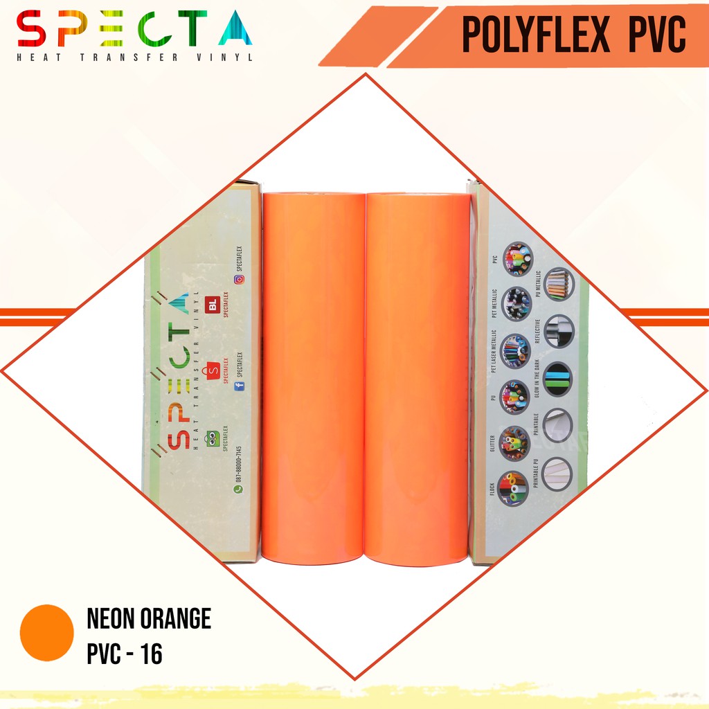 SPECTAFLEX POLYFLEX KOREA PVC-16 ROLL NEON ORANGE HTV VINYL - PVC HTV