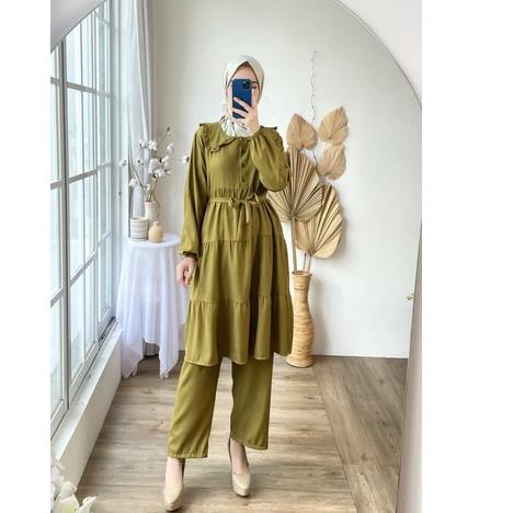 SALEE.. SETCEL SHAKILA KEMALA ONE SET JUMBO XXL TUNIK CELANA MURAH GROSIR KANCING PGMTA MODELLANO