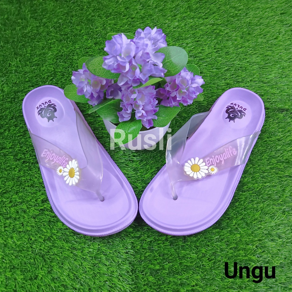 (COD) Sandal Jepit Wanita Tali Bening Motif Bunga Enjoy Life Dulux 336B