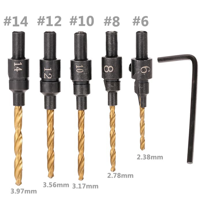 Mata Bor Countersink Taper Pilot Flute Chamfer Drill Set 5pc HSS *MB21