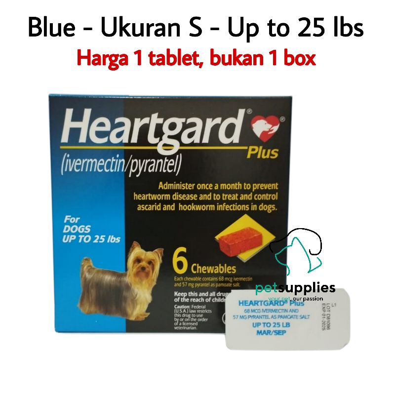 Heartgard Plus for Dogs ukuran S Obat Cacing Anjing Harga per butir