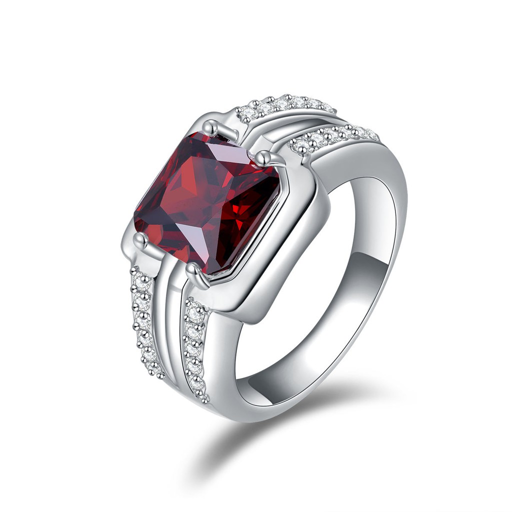 Cincin Pria Wanita Green Emerald Emas Putih 18K Terpadu