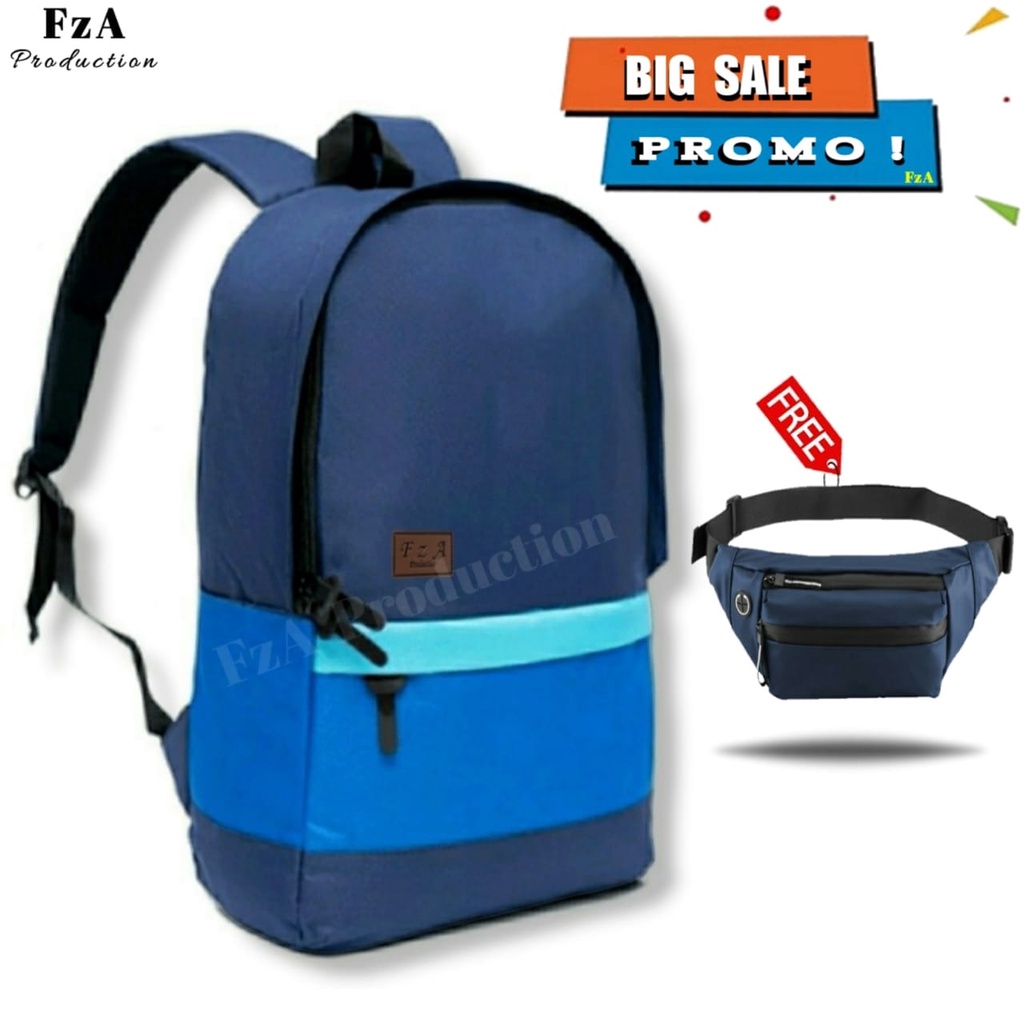 Tas Ransel Punggung Distro Casual Pria Wanita / Tas Ransel Laptop Original FzA FREE Waist Bag