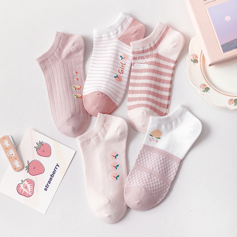 RSB KK231 Kaos Kaki Wanita Motif Pink Fashion Korea Women Sock Import Murah