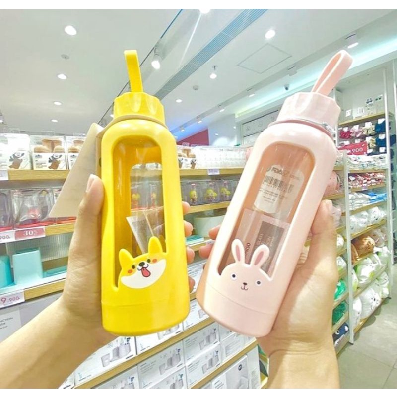 MINISO CUTE PET SERIES PLASTIC GLASS BOTTLE 300 ML/BOTOL MINUM/BOTOL LUCU