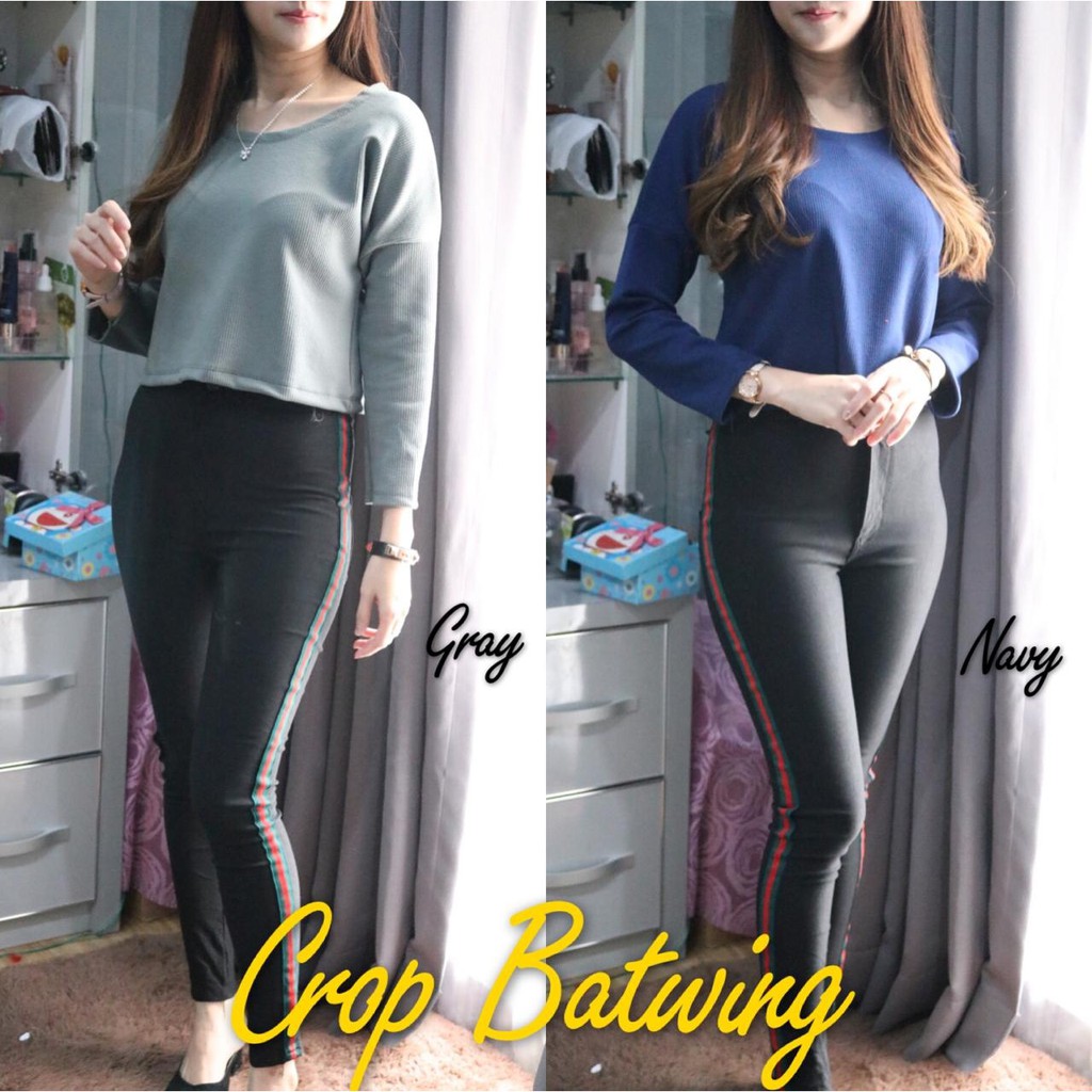 BC Crop Batwing / Knit Crop / Atasan Wanita / Blouse Wanita / Baju Lengan Panjang