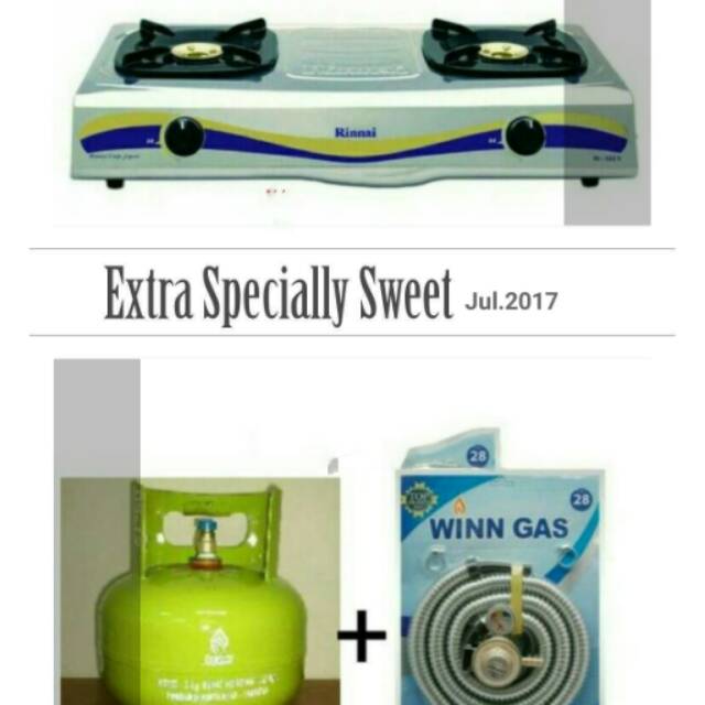 KOMPOR GAS  RINNAI 522E+SELANG WINN GAS+TABUNG GAS 3KG