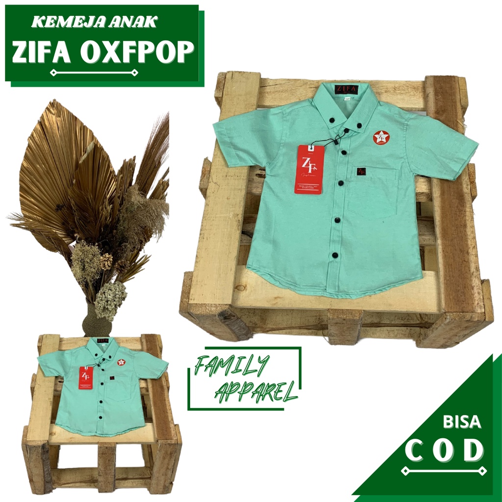 Hem ZIFA ANAK OXFPOP Laki Laki Pendek Polos Hijau Tosca