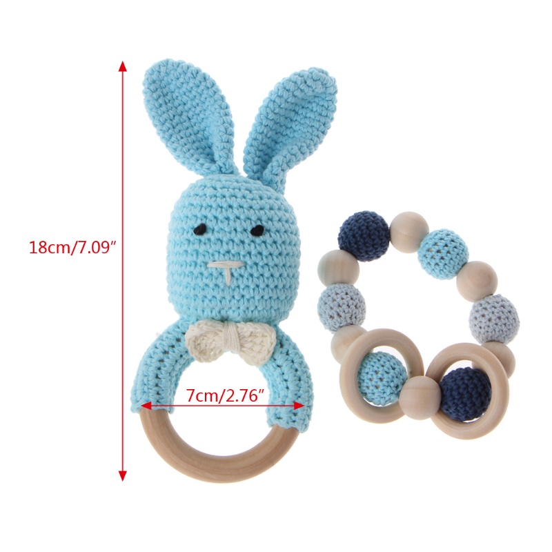 Mary 2Pcs / Set Mainan Teether Bayi Bentuk Kelinci Bahan Kayu