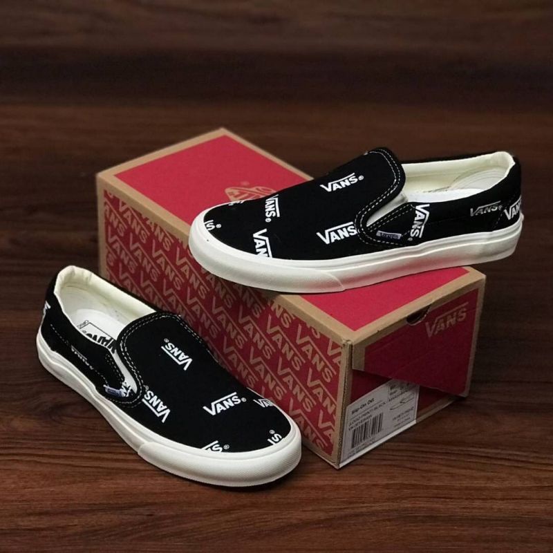 Vans Slip On OG Logo Print Black Marshmallow