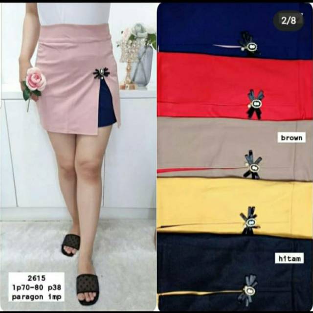 Celana pendek santai skort highwaist karet 2615