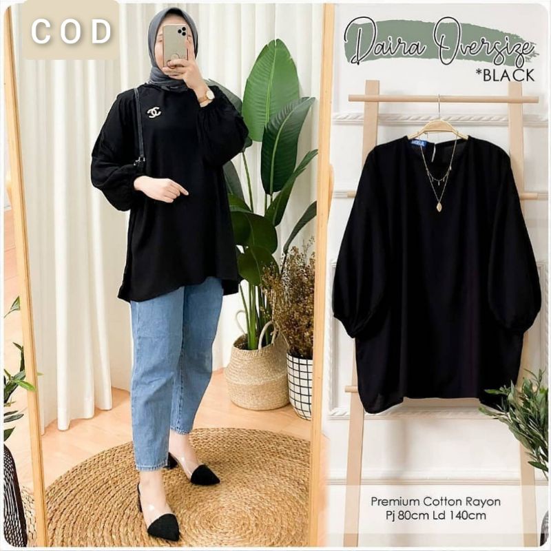 Blouse Wanita Jumbo LD 140 XXXL | Daira Blouse Oversize-Black