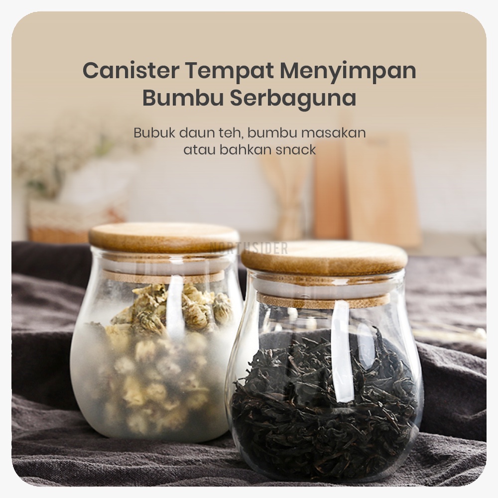 TEMPAT TEH BUMBU KACA TUTUP BAMBU | MINI GLASS JAR CANISTER