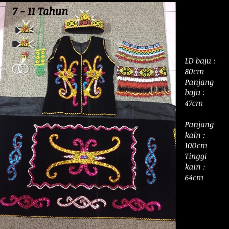 BAJU DAYAK ANAK usia 8tahun - 11 tahun (SD PEREMPUAN) (SET)