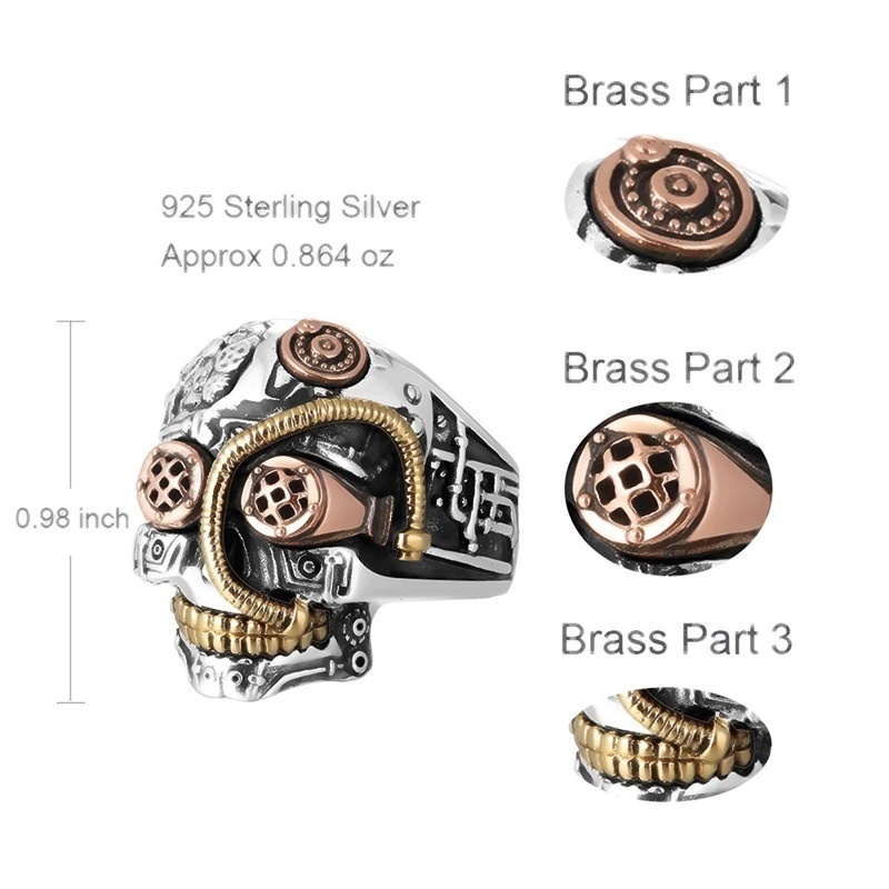 SEUSUK  Cincin Motif Tengkorak Warna Emas Gaya Steampunk Gothic untuk Pria / Wanita