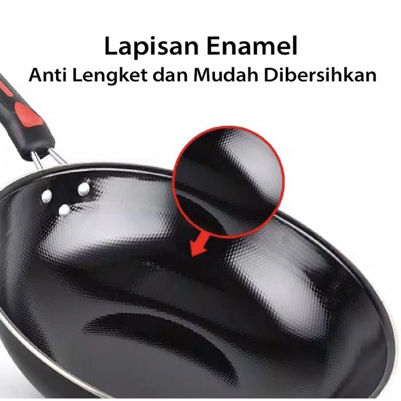 WAJAN ENAMEL TEFLON ANTI LENGKET / PANCI ENAMEL KUALITAS TINGGI FREE PACKING DUS FBL