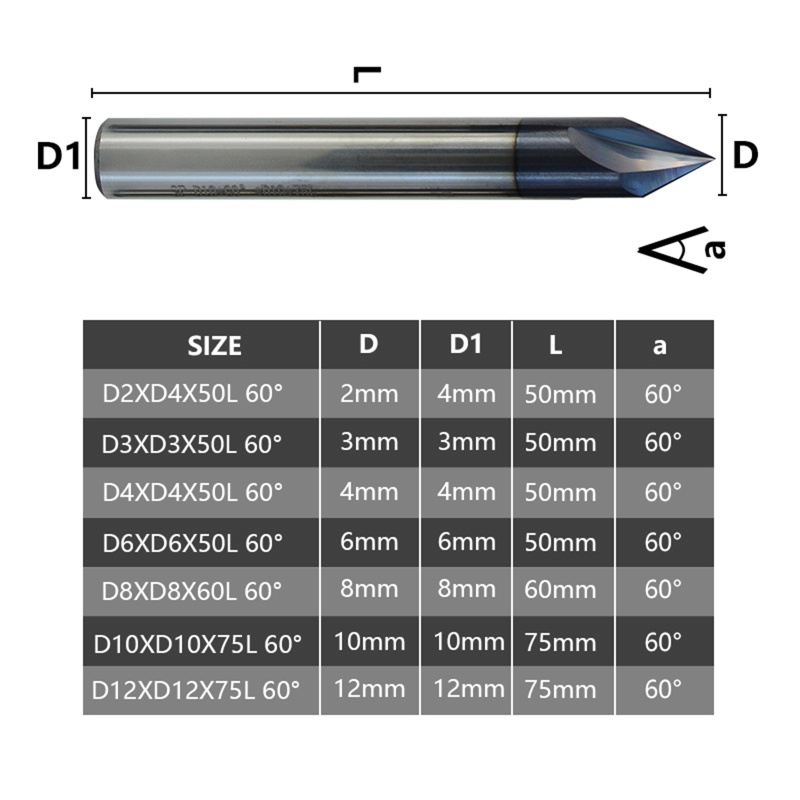 Bit Router Chamfer End Mill 60 Derajat 3 Flutes Bahan Tungsten Steel Untuk Mesin Chamfer