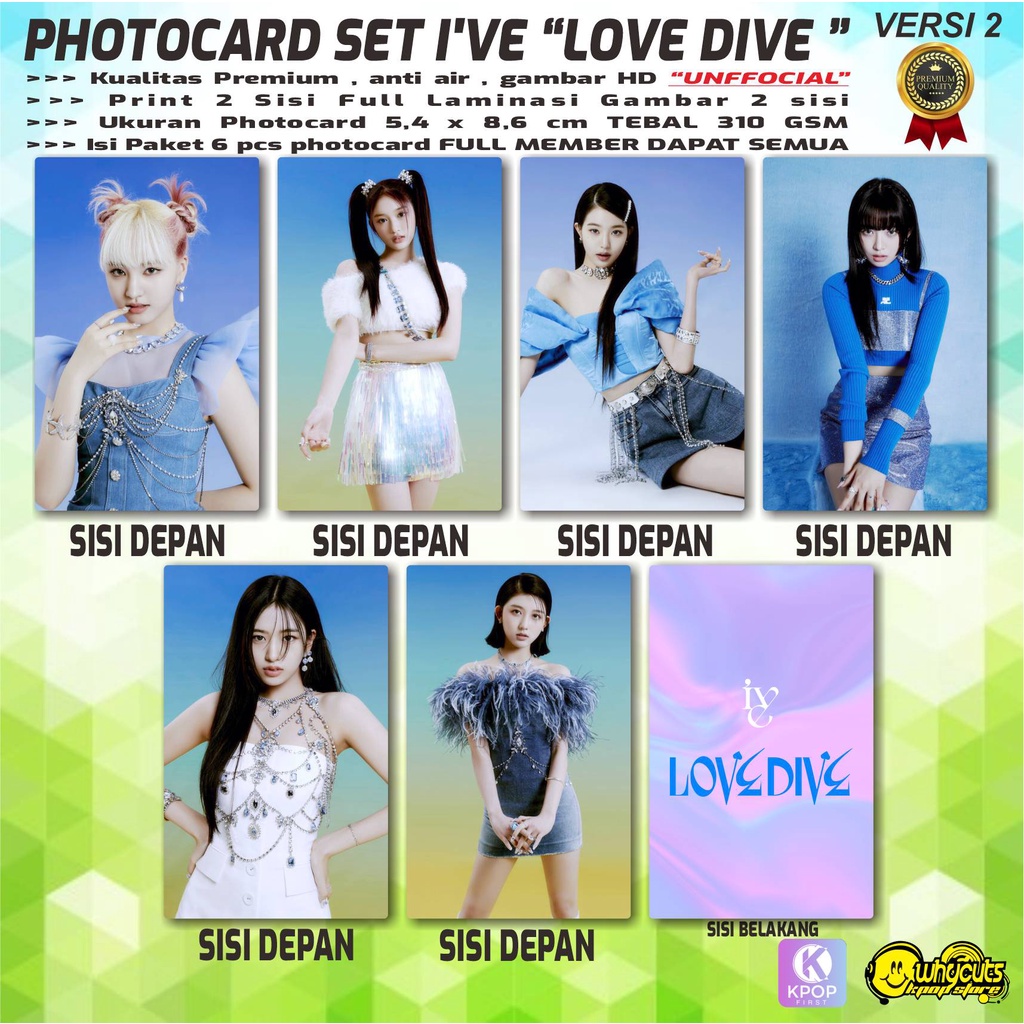 PHOTOCARD FULL SET PC KPOP IVE LOVE DIVE / PRINT 2 SISI FULL LAMINASI SUPER GLOSSY / ANTI AIR ISI 6 PCS