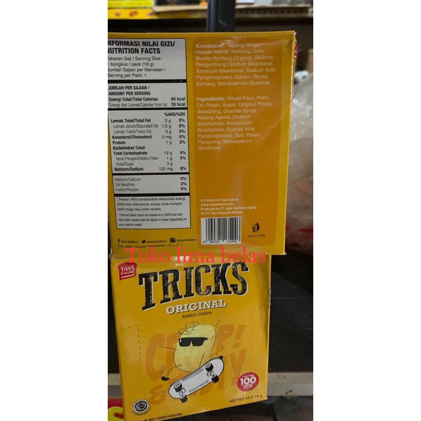 

NEW YEAR SALE!! Tricks Original Baked Crisps 1 box isi 18gr x 10 pcs. 18 gram