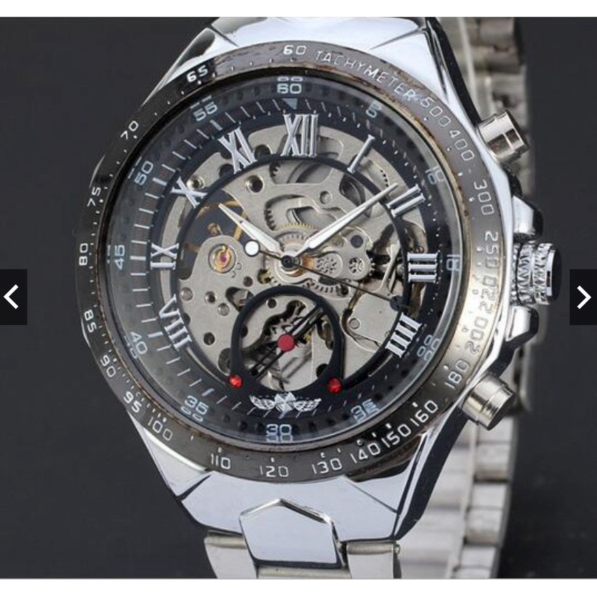 Jam Tangan Analog Pria Mekanisme Otomatis Display Mesin Terbuka Angka Romawi Bisnis Original